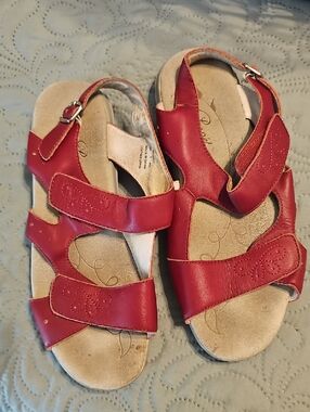 Propet Women's Adjustable Red Leather Comfort Sandals